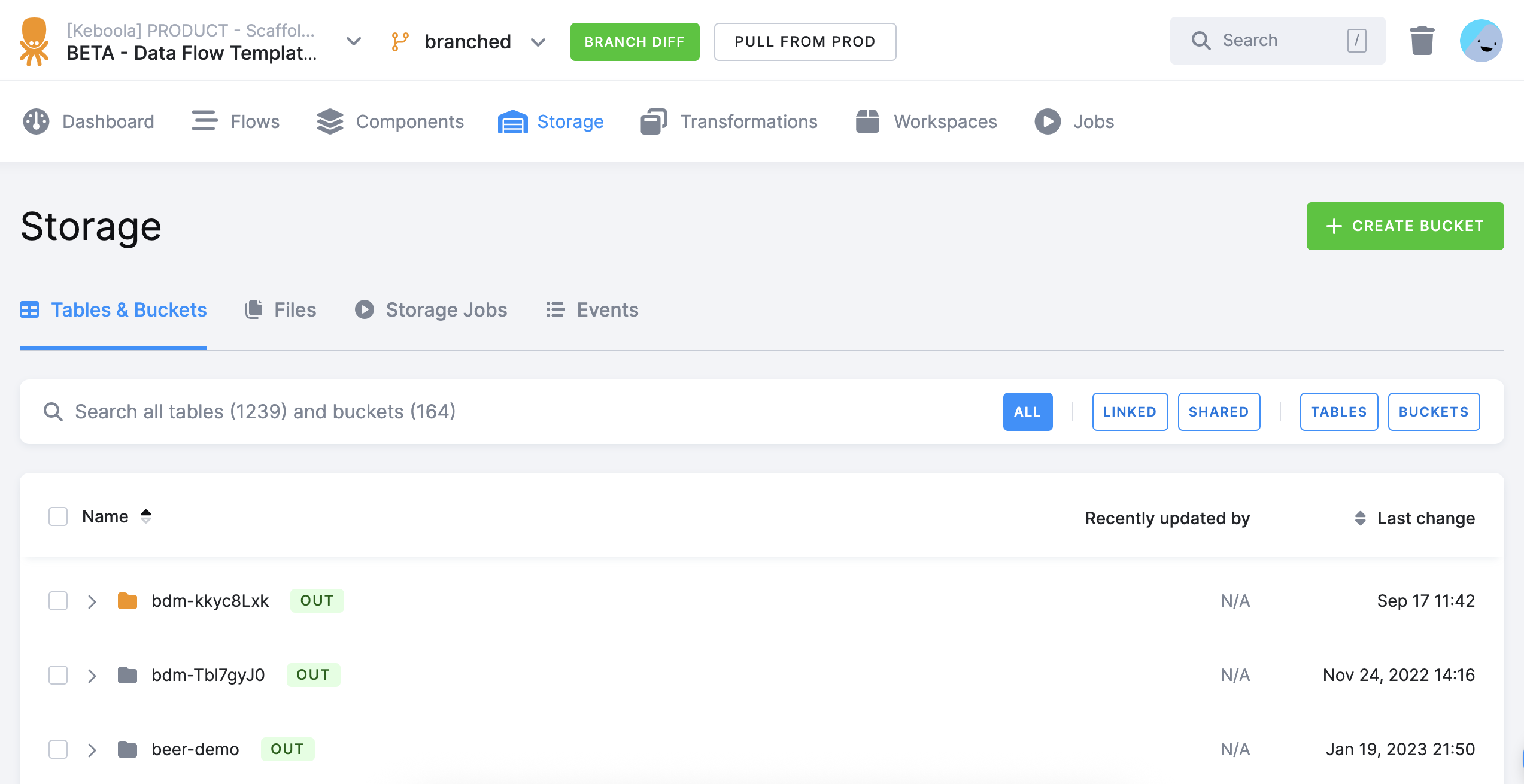 Screenshot - Branched Storage in Storage UI
